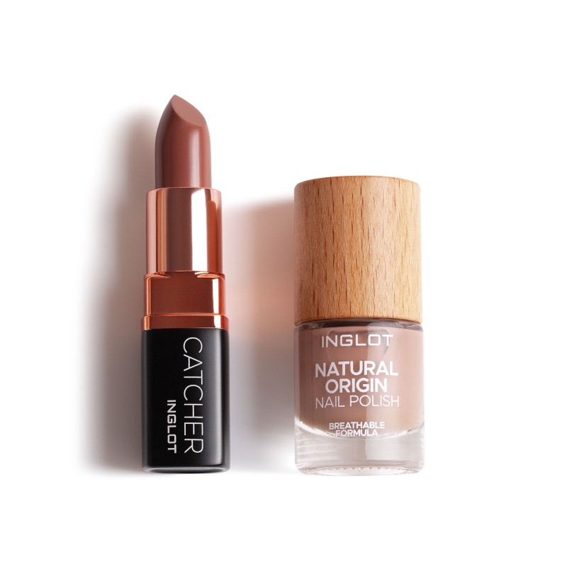 Inglot Hazelnut Haze Kiss Catcher Lipstick And Natural Origin Nail Polish Set