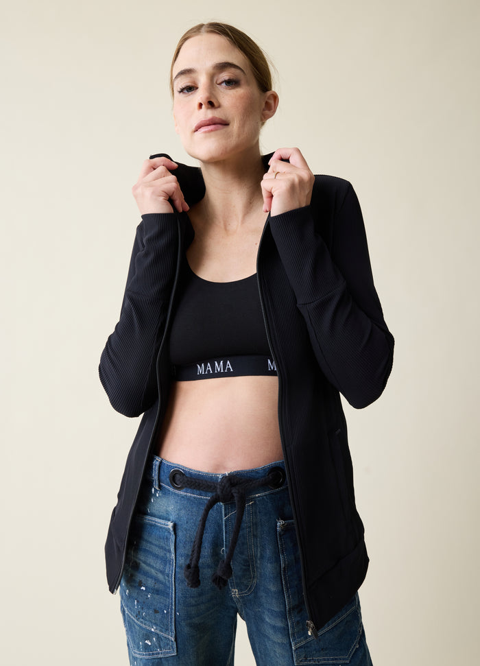 ingrid & isabel Active Maternity Rib Side Zip Jacket Black Jet Black