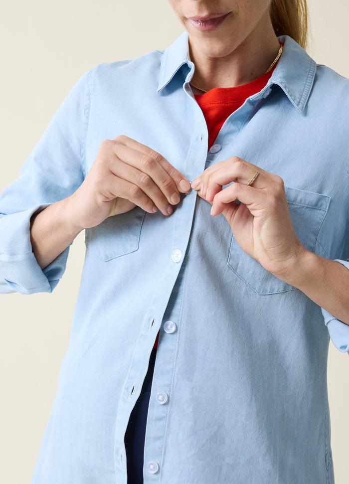 Ingrid & Isabel Classic Button Down Maternity & Nursing Top Chambray