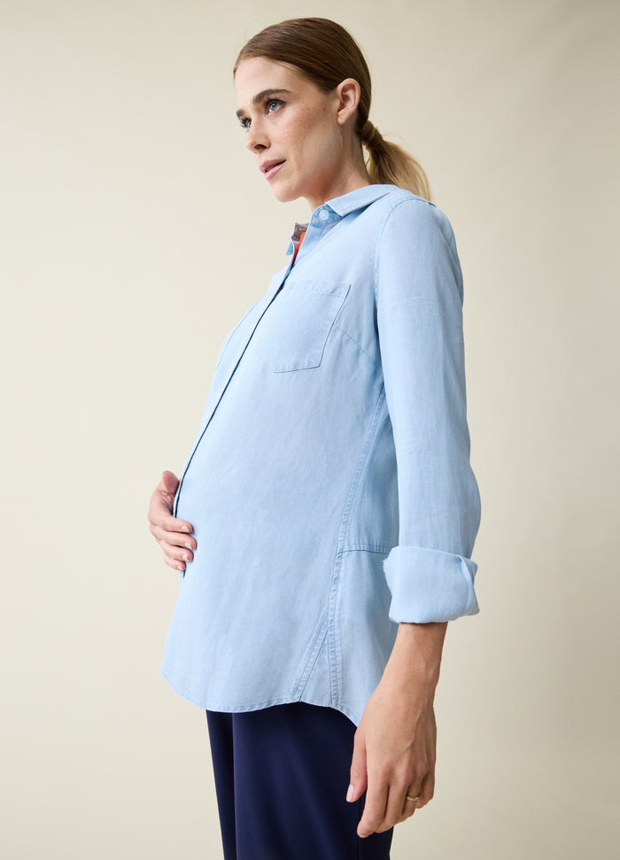 Ingrid & Isabel Classic Button Down Maternity & Nursing Top Chambray