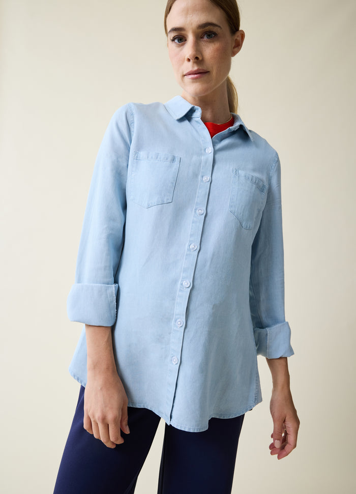 Ingrid & Isabel Classic Button Down Maternity & Nursing Top Chambray
