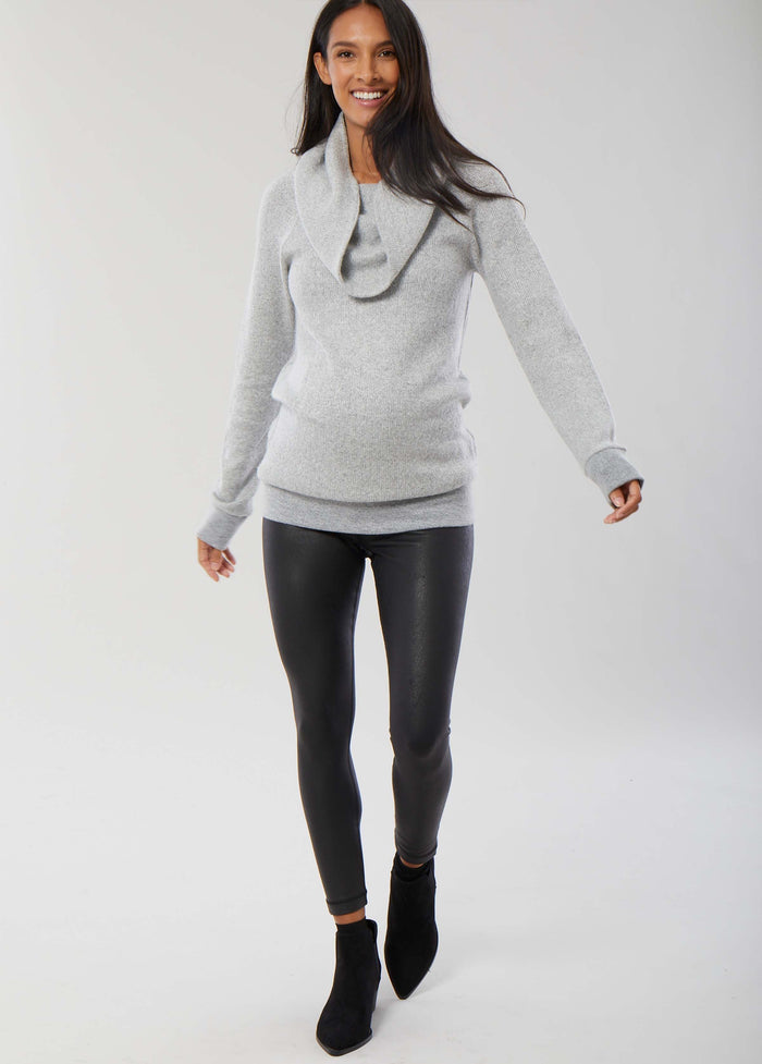 Ingrid & Isabel Cowl Neck Maternity Tunic Sweater Heather Grey