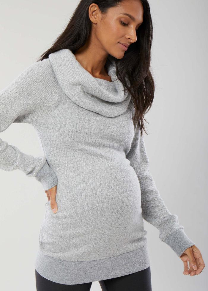 Ingrid & Isabel Cowl Neck Maternity Tunic Sweater Heather Grey