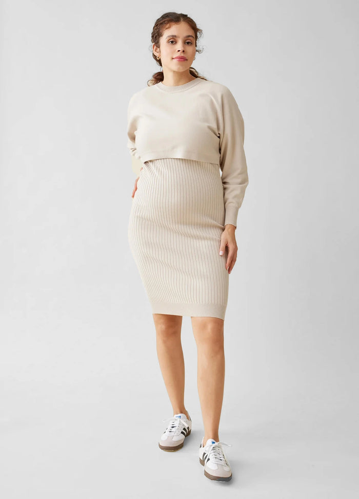 Ingrid & Isabel Cozy Dress + Sweater Maternity Set Sand