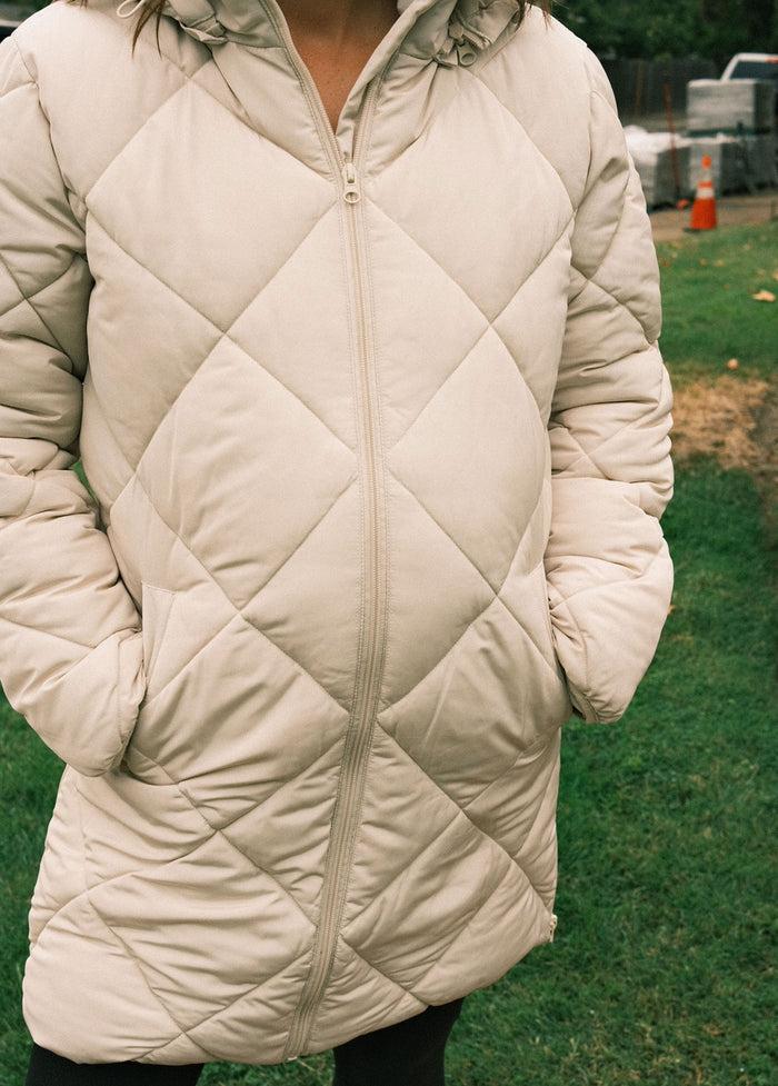 Ingrid & Isabel Grow With You Maternity Hooded Long Parka Jacket Stone