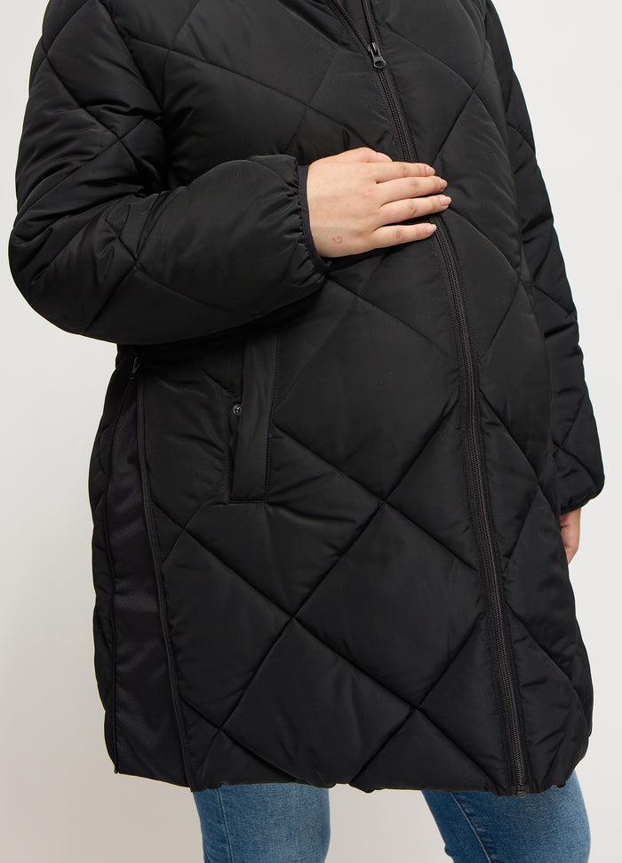 Ingrid & Isabel Grow With You Maternity Hooded Long Parka Jacket With Baby Carrier Insert Black