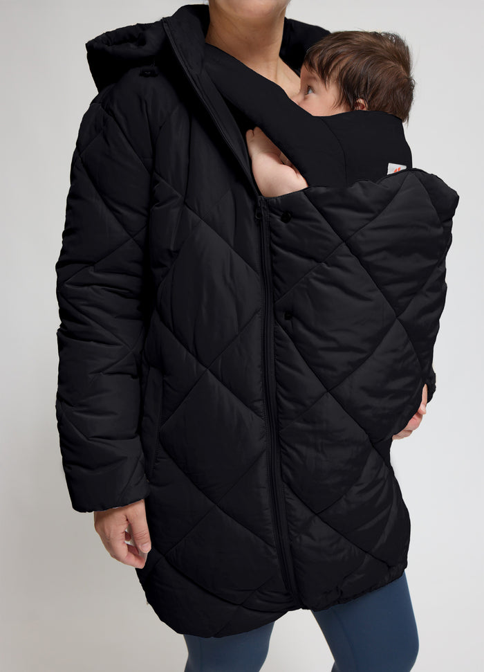 Ingrid & Isabel Grow With You Maternity Hooded Long Parka Jacket With Baby Carrier Insert Black