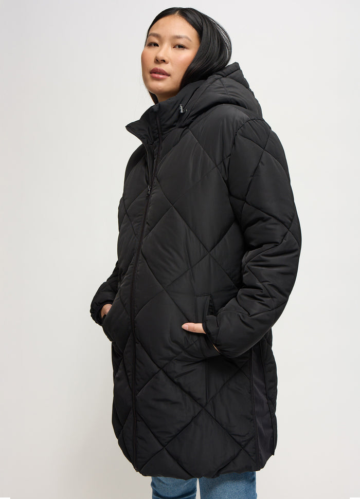 ingrid & isabel Grow With You Maternity Hooded Long Parka Jacket With Baby Carrier Insert Black