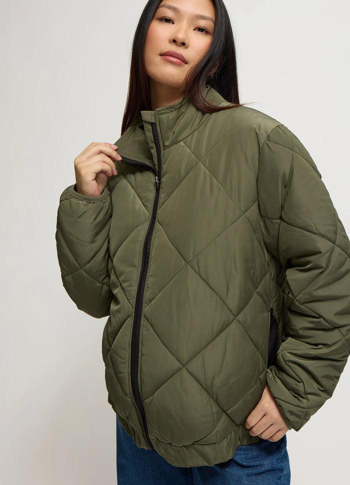 ingrid & isabel Grow With You Puffer Maternity Jacket Olive