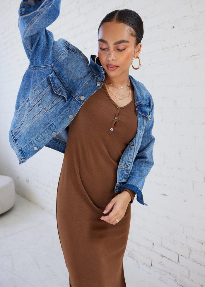 Ingrid & Isabel Henley Maternity Dress Chestnut