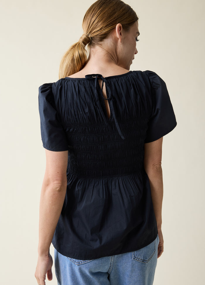 Ingrid & Isabel Maternity Tie Back Smocked Top Black