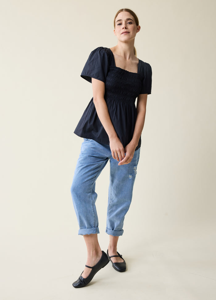 ingrid & isabel Maternity Tie Back Smocked Top Black