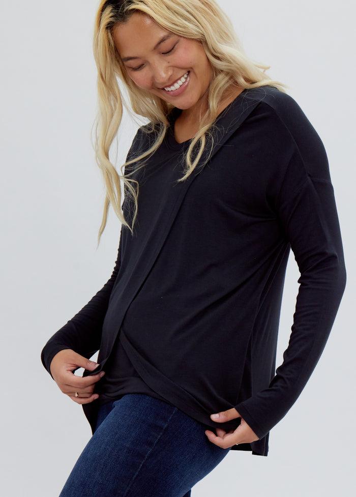 Ingrid & Isabel Long Sleeve Maternity + Nursing Top Black