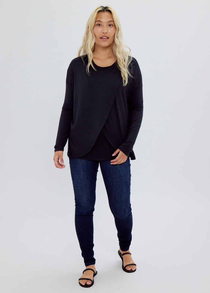 Ingrid & Isabel Long Sleeve Maternity + Nursing Top Black