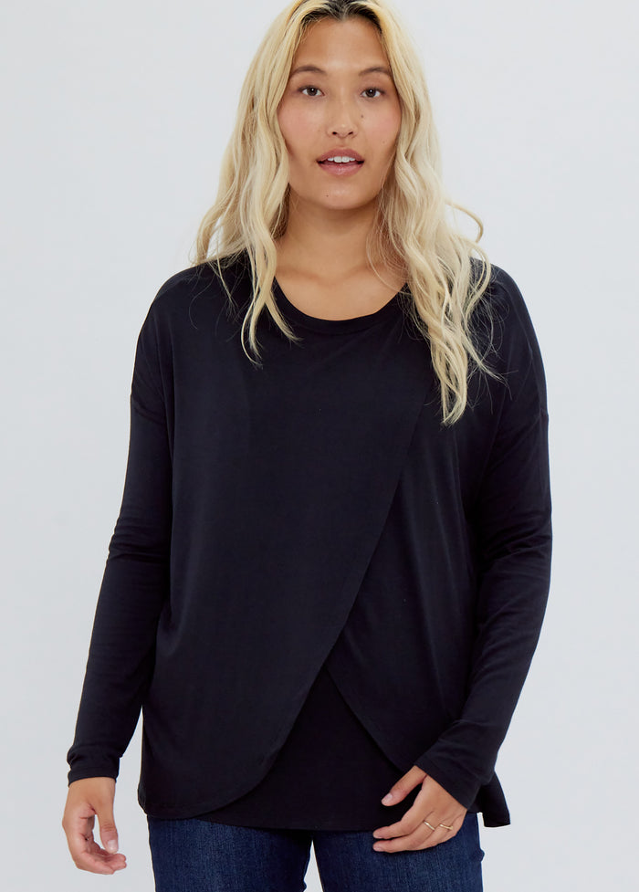 ingrid & isabel Long Sleeve Maternity + Nursing Top Black