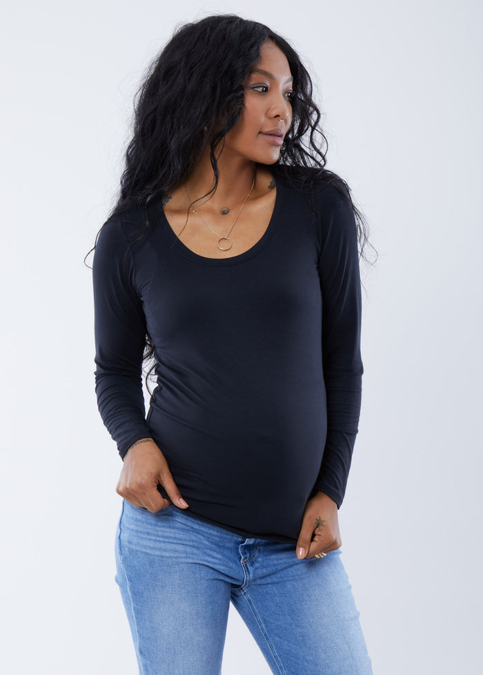 Ingrid & Isabel Long Sleeve Scoop Neck Maternity Tee Black