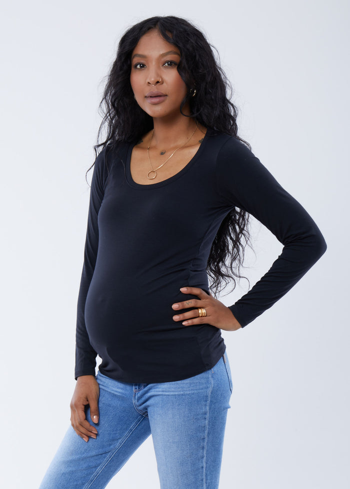 Ingrid & Isabel Long Sleeve Scoop Neck Maternity Tee Black
