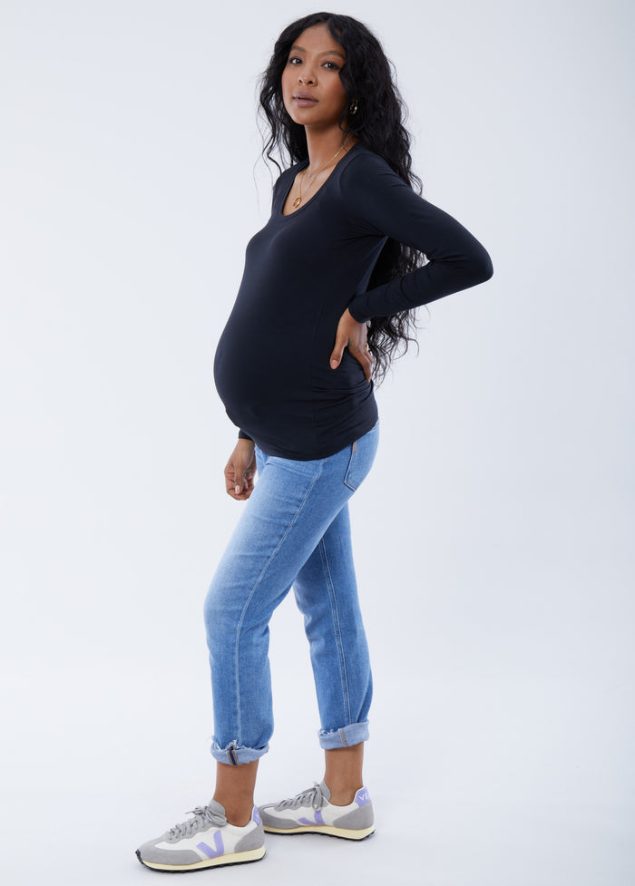 Ingrid & Isabel Long Sleeve Scoop Neck Maternity Tee Black