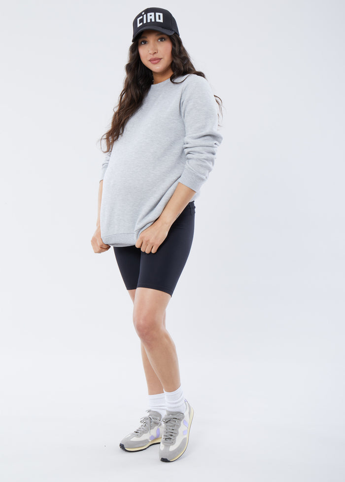 Ingrid & Isabel Mama Maternity Soft Knit Sweatshirt Gray Light Heather Grey