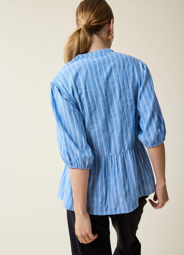 Ingrid & Isabel Maternity + Nursing Peplum Shirt Blue And White Stripe Button Up Short Sleeve Blue/White Stripe