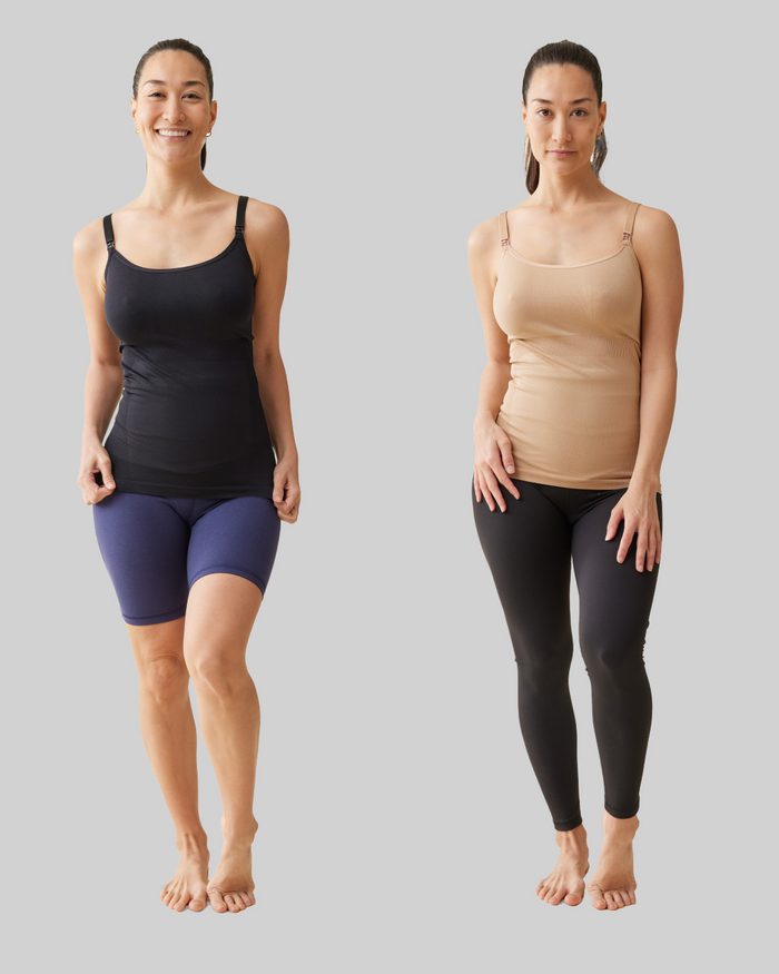 Ingrid & Isabel Postpartum Seamless Nursing And Shaping Cami 2-Pack Bundle Black/Black