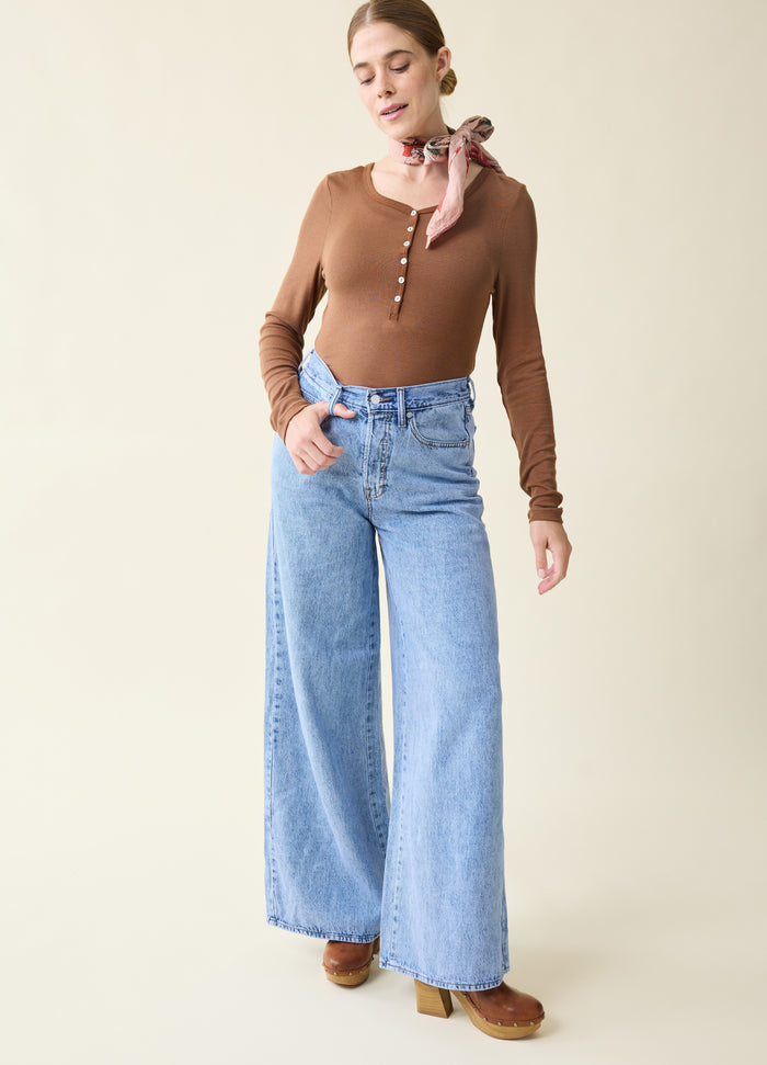 ingrid & isabel Rib Henley Long Sleeve Maternity + Nursing Top Chestnut