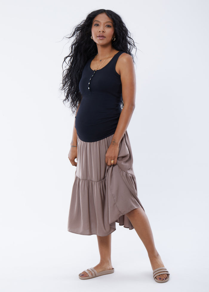 Ingrid & Isabel Rib Henley Maternity + Nursing Tank Jet Black