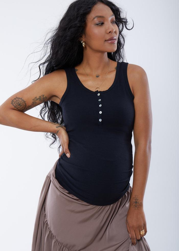 ingrid & isabel Rib Henley Maternity + Nursing Tank Jet Black ingrid & isabel Rib Henley Maternity + Nursing Tank Jet Black
