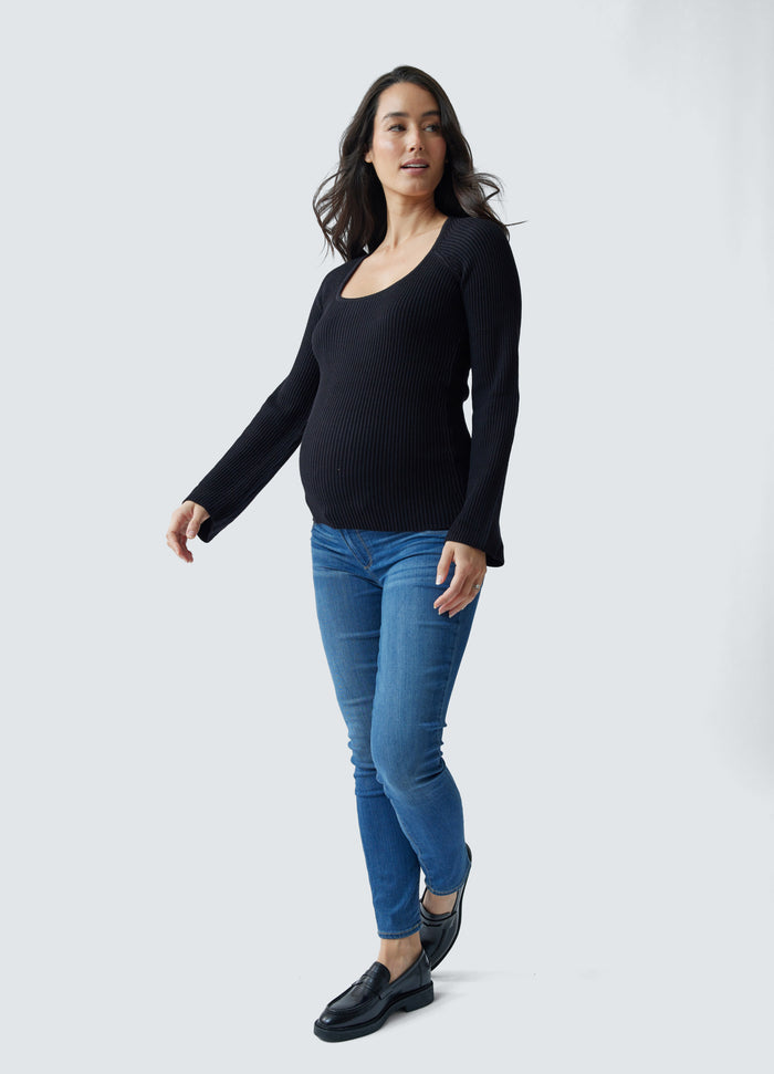 Ingrid & Isabel Rib Square Neck Maternity Sweater Black Black Onyx