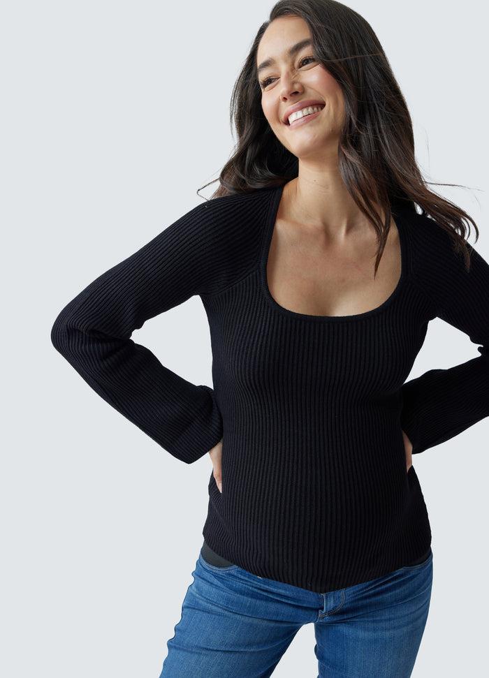 ingrid & isabel Rib Square Neck Maternity Sweater Black Black Onyx