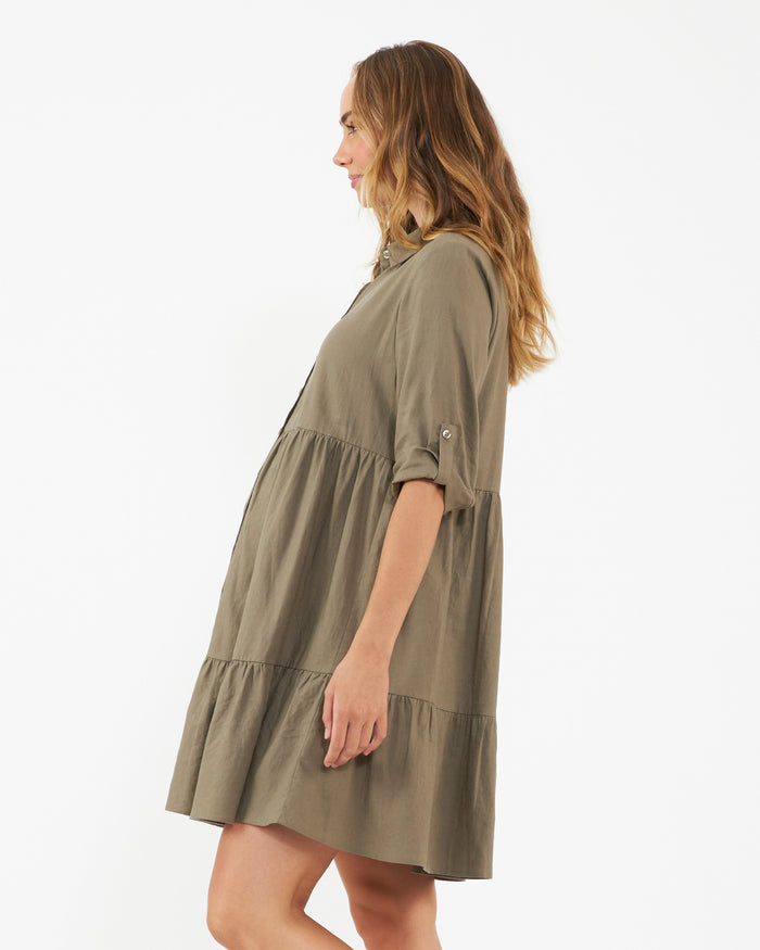 Ingrid & Isabel Ripe Adele Olive Linen Maternity And Nursing Dress Olive