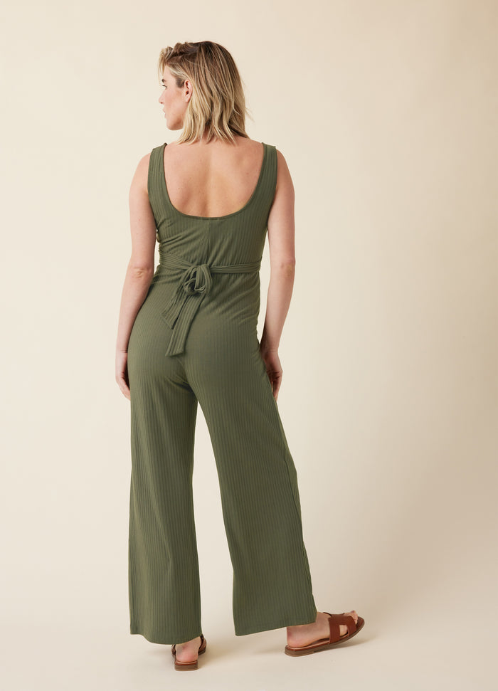 Ingrid & Isabel Ripe Maternity Bobby Rib Knit Olive Jumpsuit Khaki