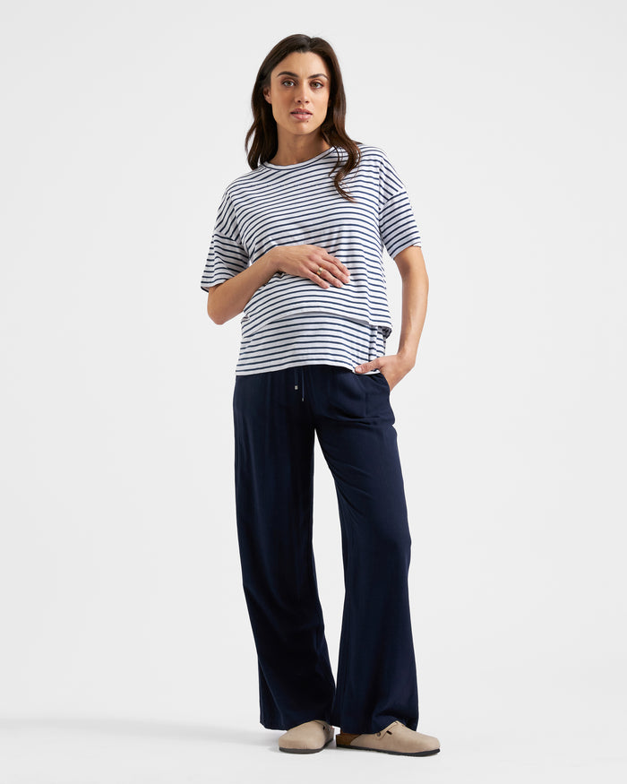 Ingrid & Isabel Ripe Maternity Claudette Short Sleeve Striped Nursing Tee White Ink