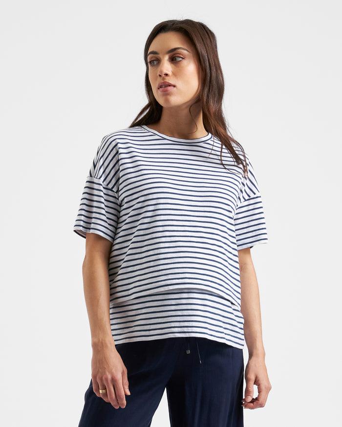 Ingrid & Isabel Ripe Maternity Claudette Short Sleeve Striped Nursing Tee White Ink