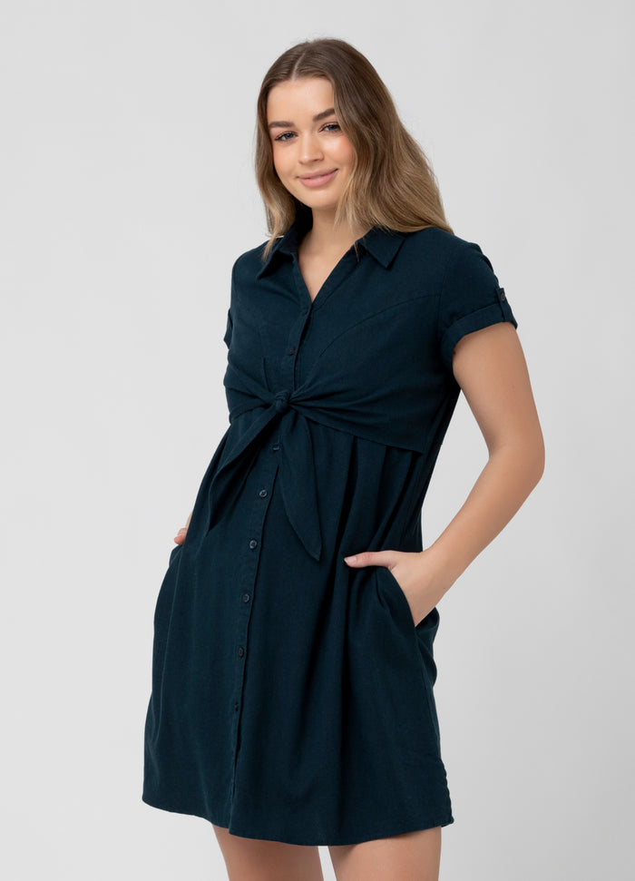 ingrid & isabel Ripe Maternity Colette Tie Up Linen Maternity Dress Biro