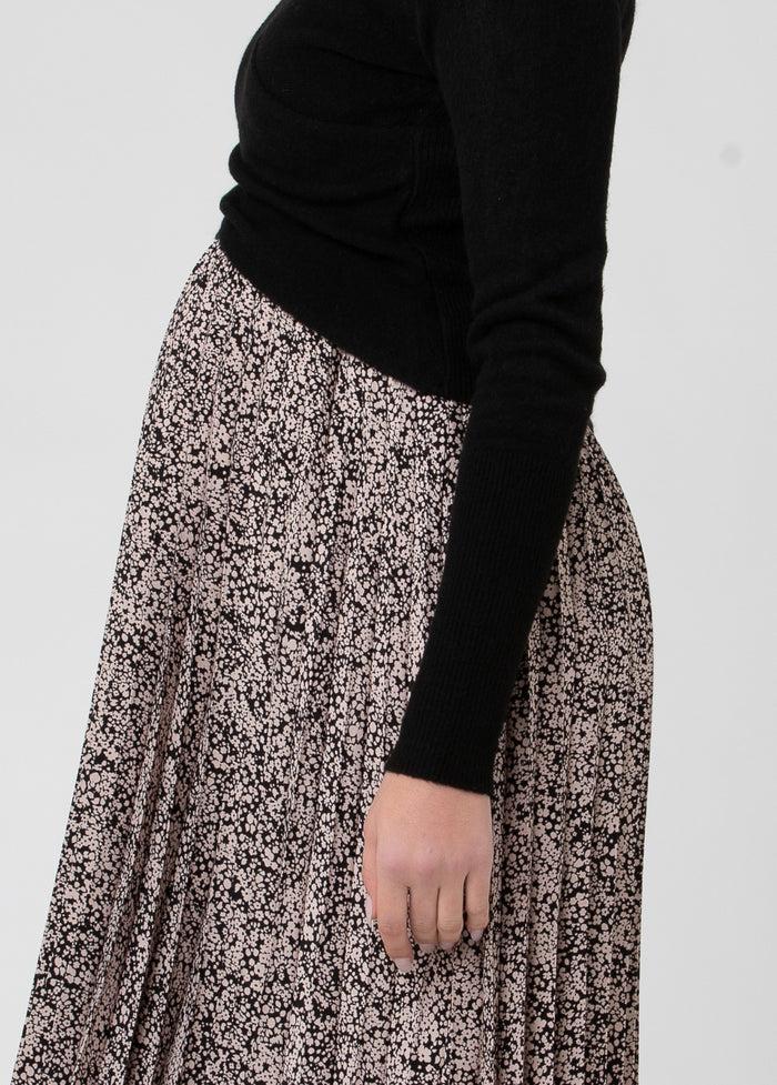 Ingrid & Isabel Ripe Maternity Florence Pleat Maternity Midi Skirt Black/Dusty Pink