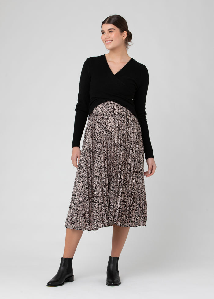 Ingrid & Isabel Ripe Maternity Florence Pleat Maternity Midi Skirt Black/Dusty Pink
