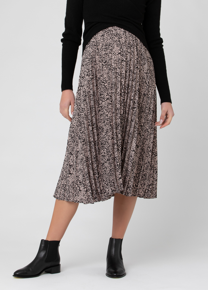 ingrid & isabel Ripe Maternity Florence Pleat Maternity Midi Skirt Black/Dusty Pink