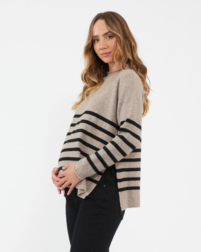 Ingrid & Isabel Ripe Maternity Gerrie Nursing + Maternity Knit Sweater Stripe Mocha/Black Stripe