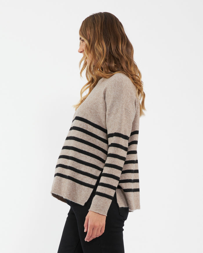 Ingrid & Isabel Ripe Maternity Gerrie Nursing + Maternity Knit Sweater Stripe Mocha/Black Stripe