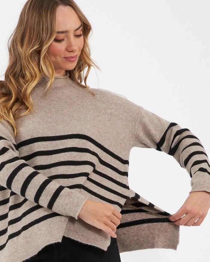 Ingrid & Isabel Ripe Maternity Gerrie Nursing + Maternity Knit Sweater Stripe Mocha/Black Stripe