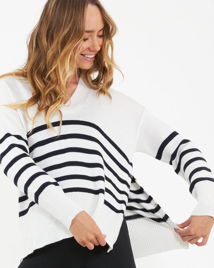 Ingrid & Isabel Ripe Maternity Hanna Nursing + Maternity Knit Sweater Stripe White/Navy Stripe