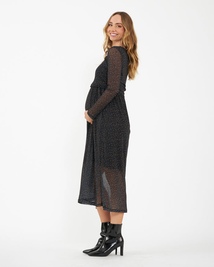 Ingrid & Isabel Ripe Maternity Jen Nursing Midi Dress Black/Brown