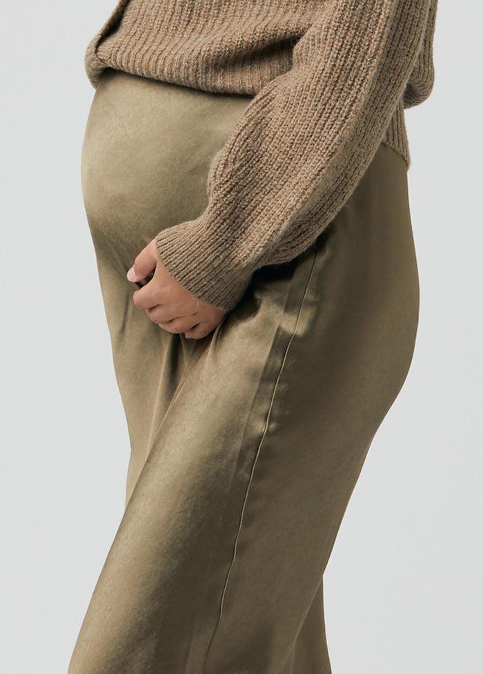 Ingrid & Isabel Ripe Maternity Lexie Satin Maternity Midi Skirt Olive