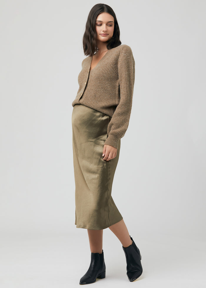 Ingrid & Isabel Ripe Maternity Lexie Satin Maternity Midi Skirt Olive