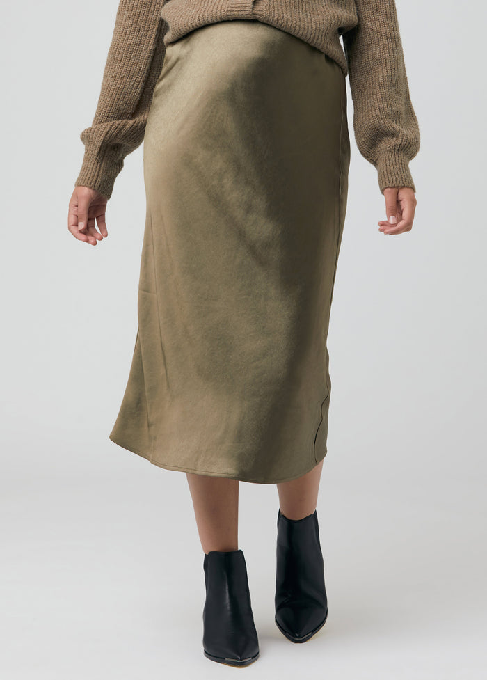 Ingrid & Isabel Ripe Maternity Lexie Satin Maternity Midi Skirt Olive
