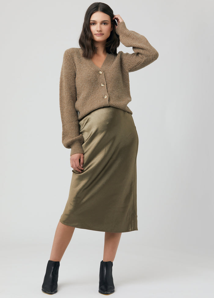 ingrid & isabel Ripe Maternity Lexie Satin Maternity Midi Skirt Olive
