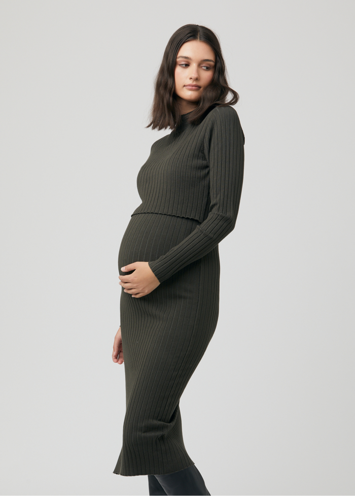 Ingrid & Isabel Ripe Maternity Nella Rib Nursing Sweater Dress Ivy