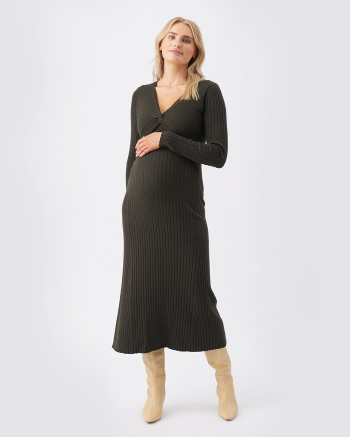 Ingrid & Isabel Ripe Maternity Remi Sweater Knit Nursing Midi Dress Ivy