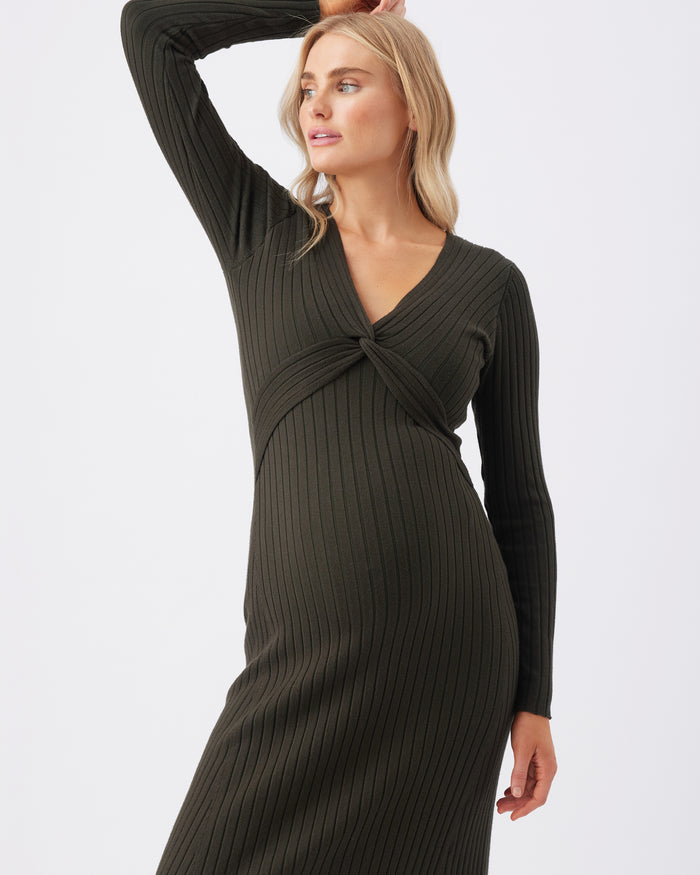 Ingrid & Isabel Ripe Maternity Remi Sweater Knit Nursing Midi Dress Ivy
